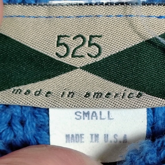 525 Women Blue Knit Mock Neck Cropped Sweater Small Made in USA Cotton - Picture 4 of 5